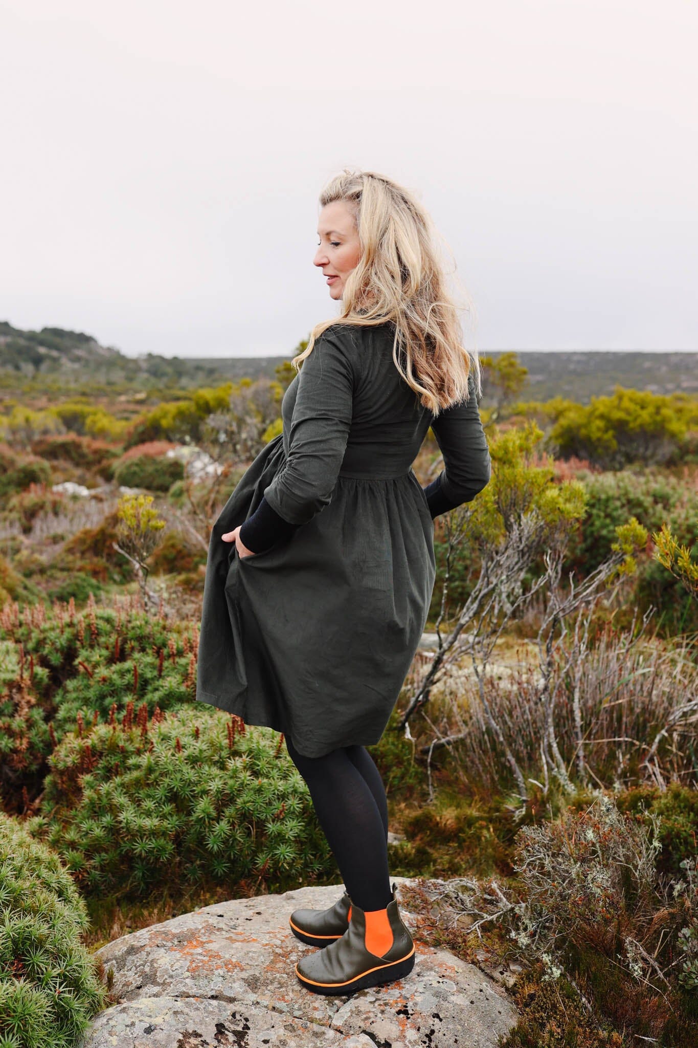 Organic Cotton Corduroy Peasant Dress - Moss Dresses The Spotted Quoll 