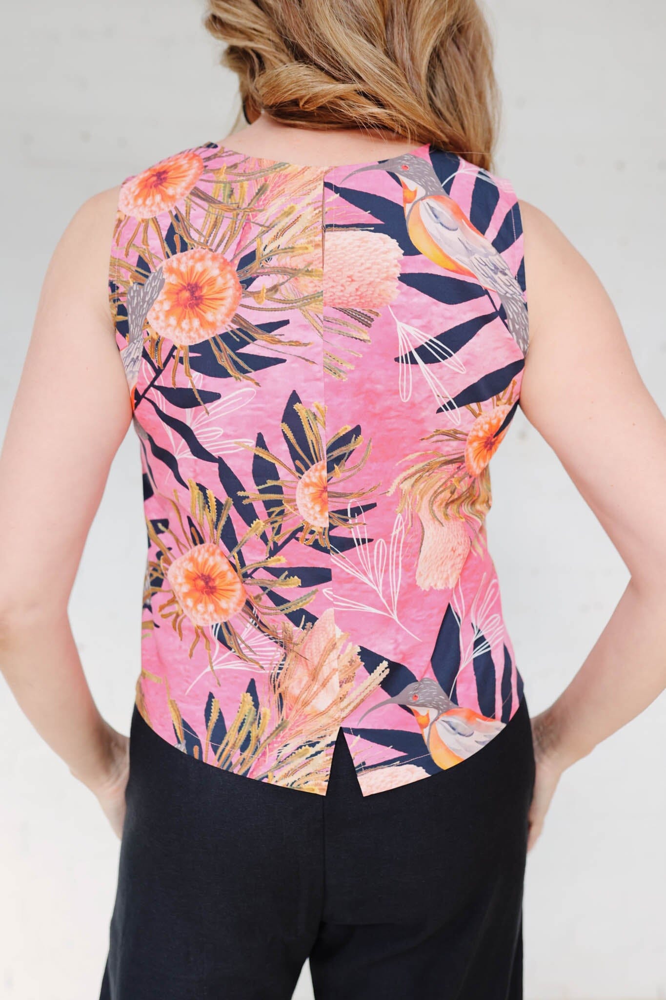 Organic Cotton Poplin Tank - Pink Summer Bouquet Shirts & Tops The Spotted Quoll 