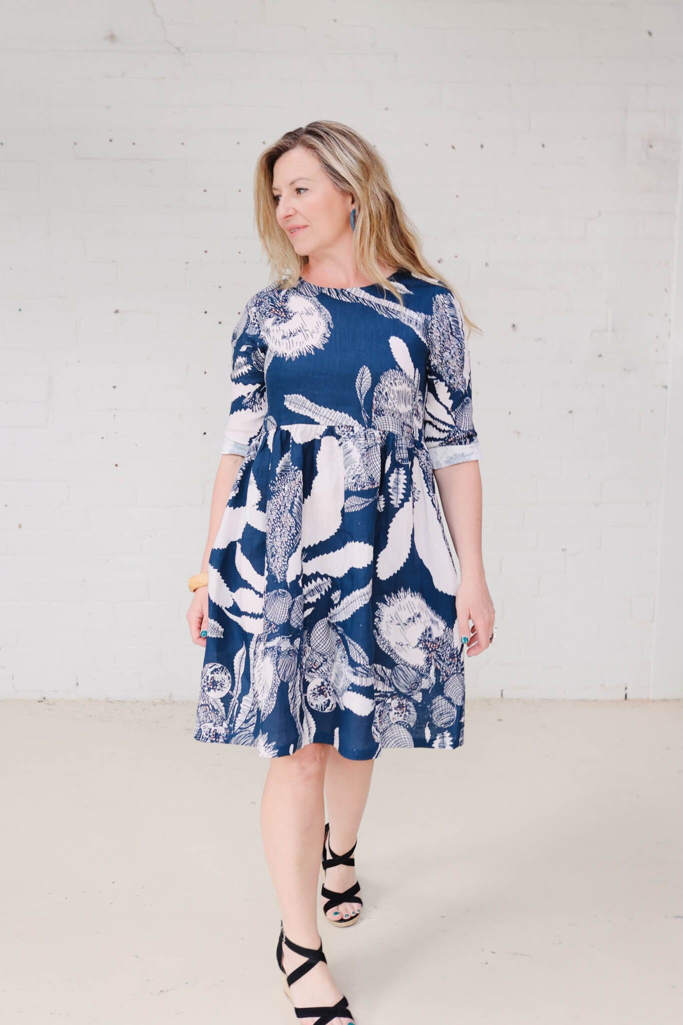 Peasant Dress Organic Pure Linen - Original Sawtooth Banksia Dresses The Spotted Quoll 