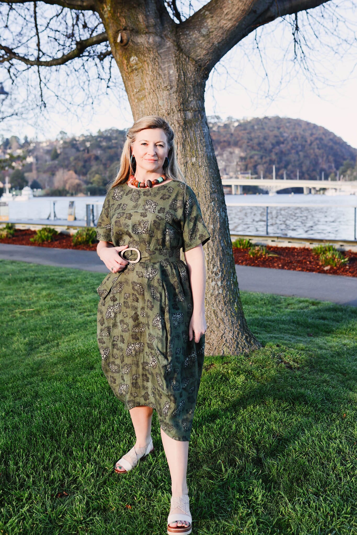 Organic Linen Cocoon Dress - Moss Moth Dress The Spotted Quoll 