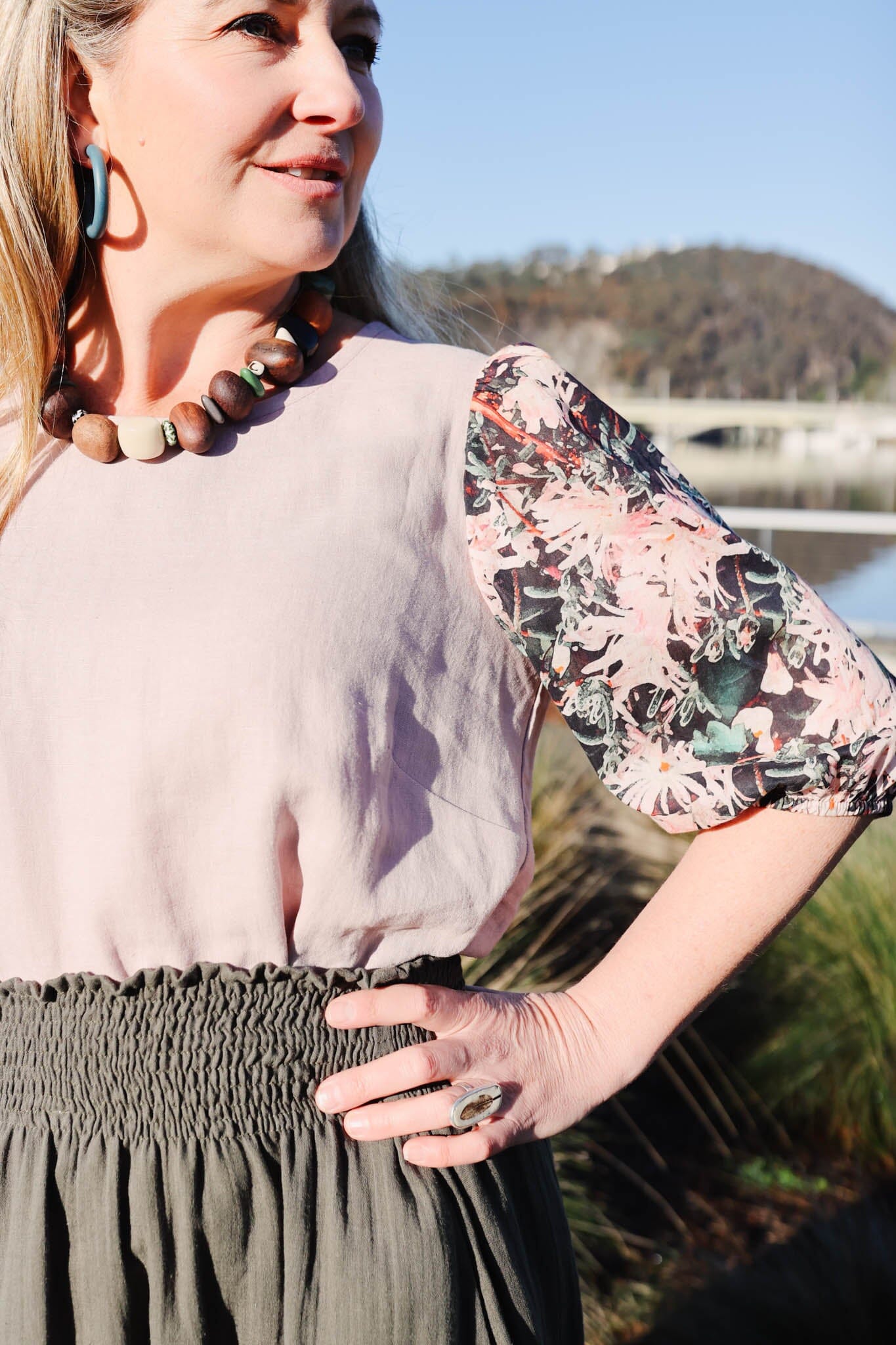 Frankie Shirred Skirt - Khaki Skirt The Spotted Quoll 