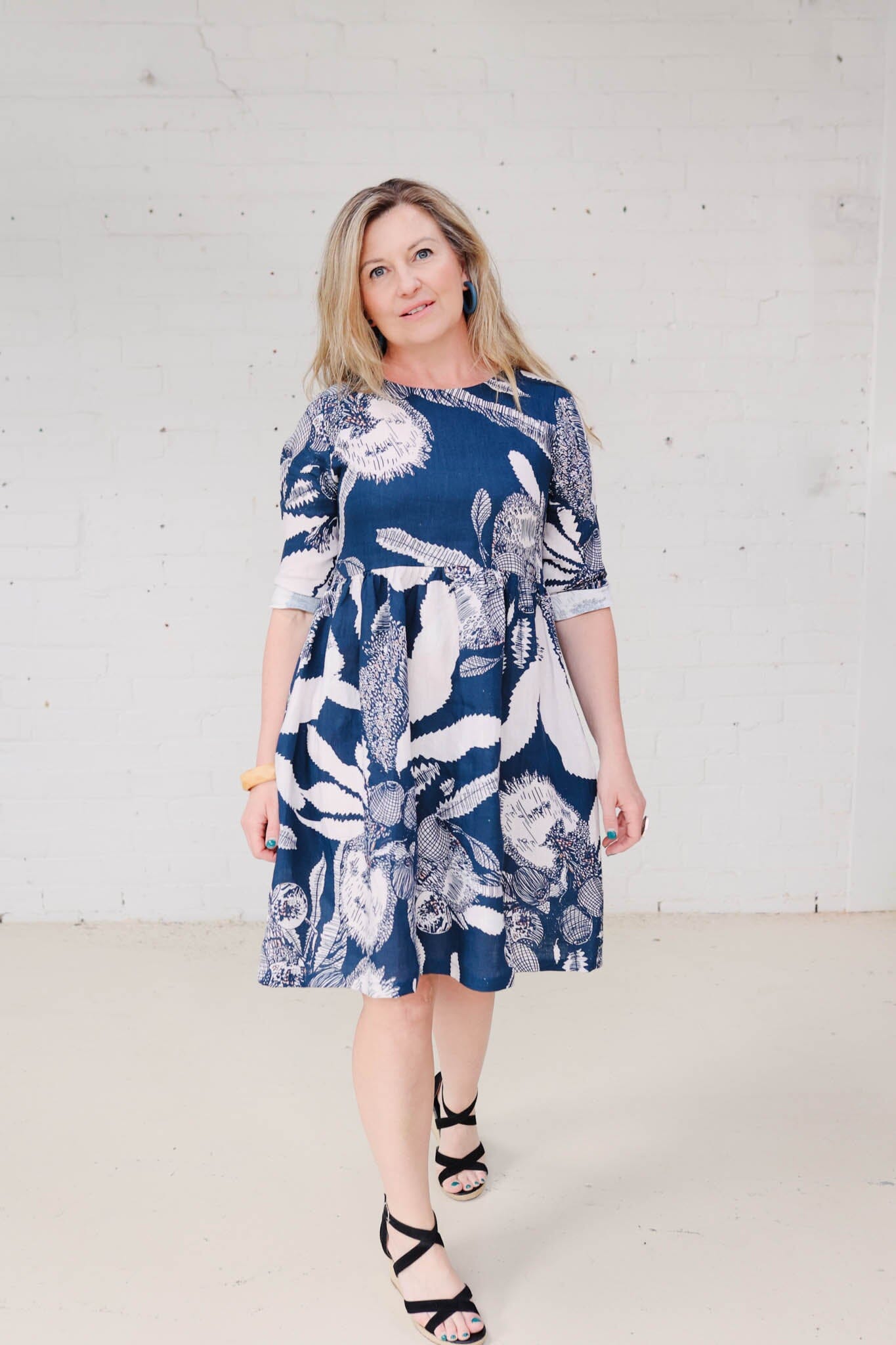 Peasant Dress Organic Pure Linen - Original Sawtooth Banksia Dresses The Spotted Quoll 