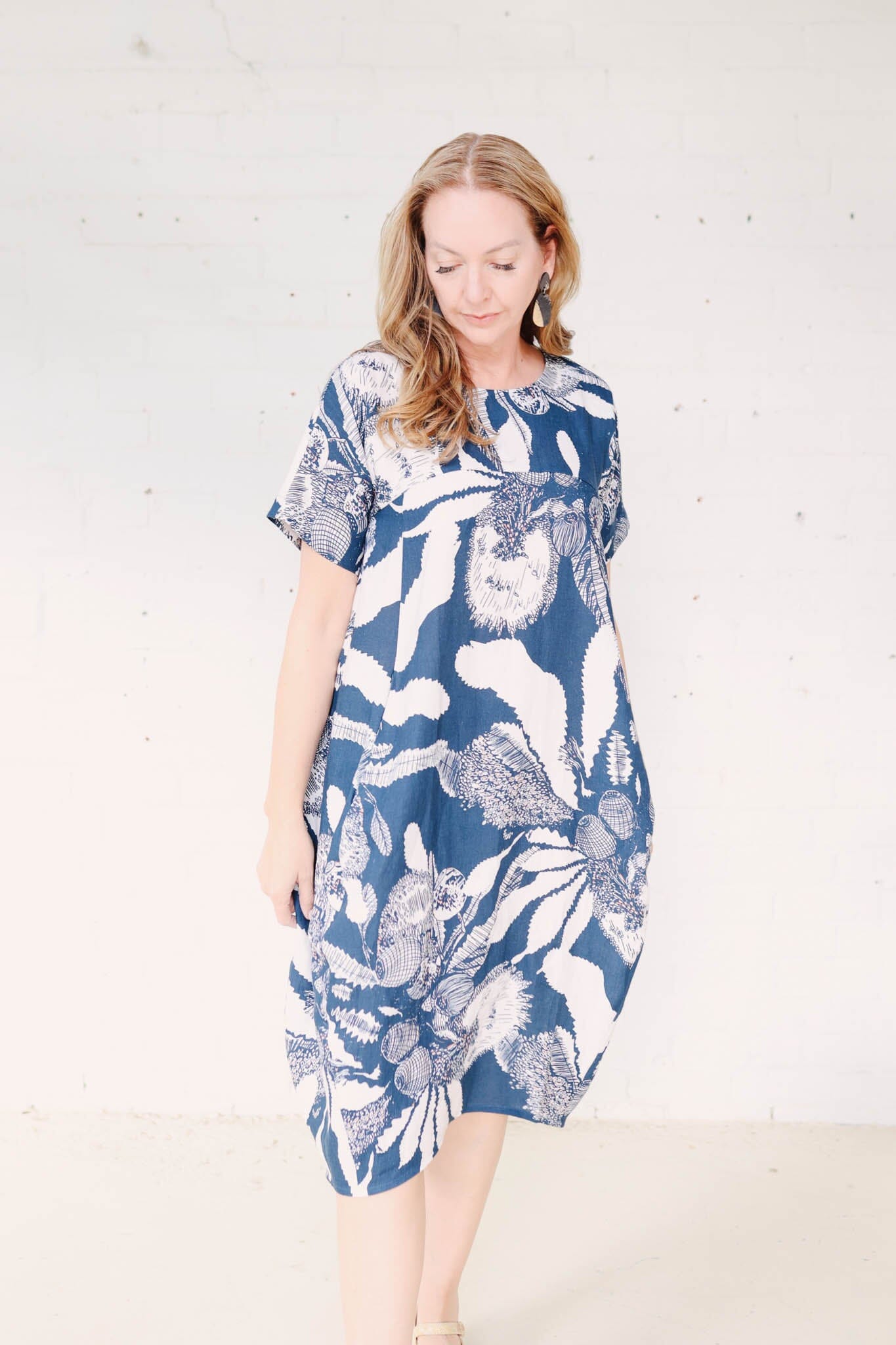 Cocoon Dress Organic Pure Linen - Original Sawtooth Banksia Dress The Spotted Quoll 