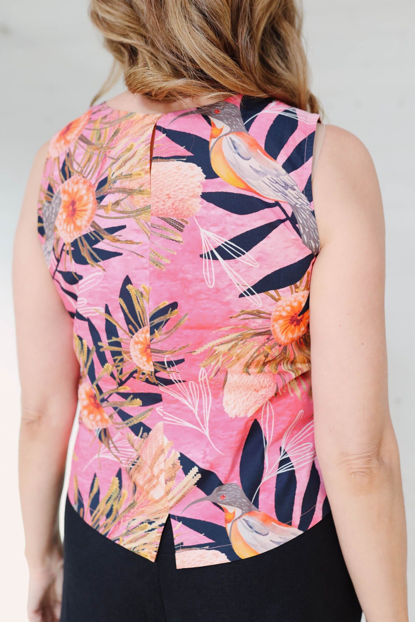 Organic Cotton Poplin Tank - Pink Summer Bouquet Shirts & Tops The Spotted Quoll 