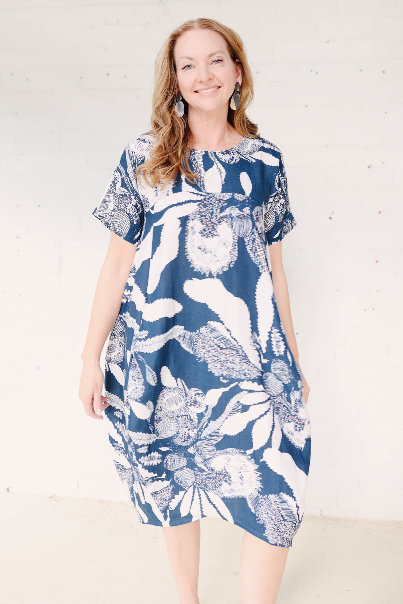 Cocoon Dress Organic Pure Linen - Original Sawtooth Banksia The Spotted Quoll Cocoon Dress Organic Pure Linen - Original Sawtooth Banksia The Spotted Quoll