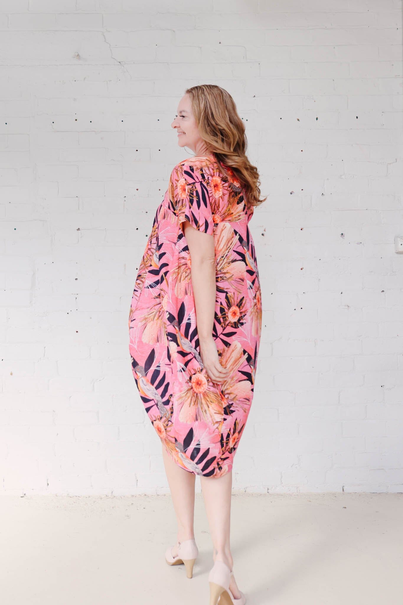 Cocoon Dress Organic Pure Linen - Pink Summer Bouquet Dress The Spotted Quoll 