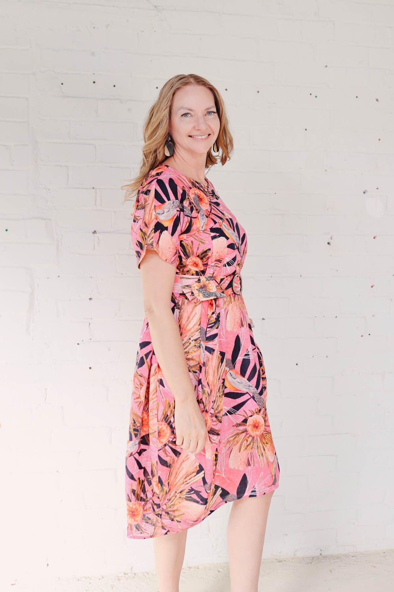 Cocoon Dress Organic Pure Linen - Pink Summer Bouquet Dress The Spotted Quoll 