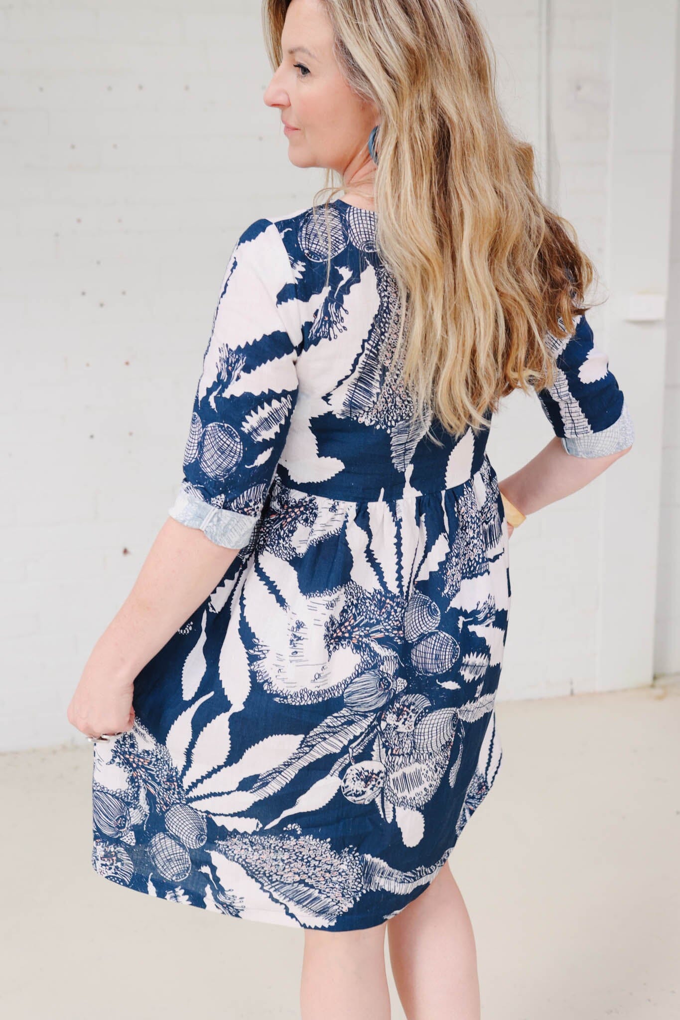 Peasant Dress Organic Pure Linen - Original Sawtooth Banksia Dresses The Spotted Quoll 