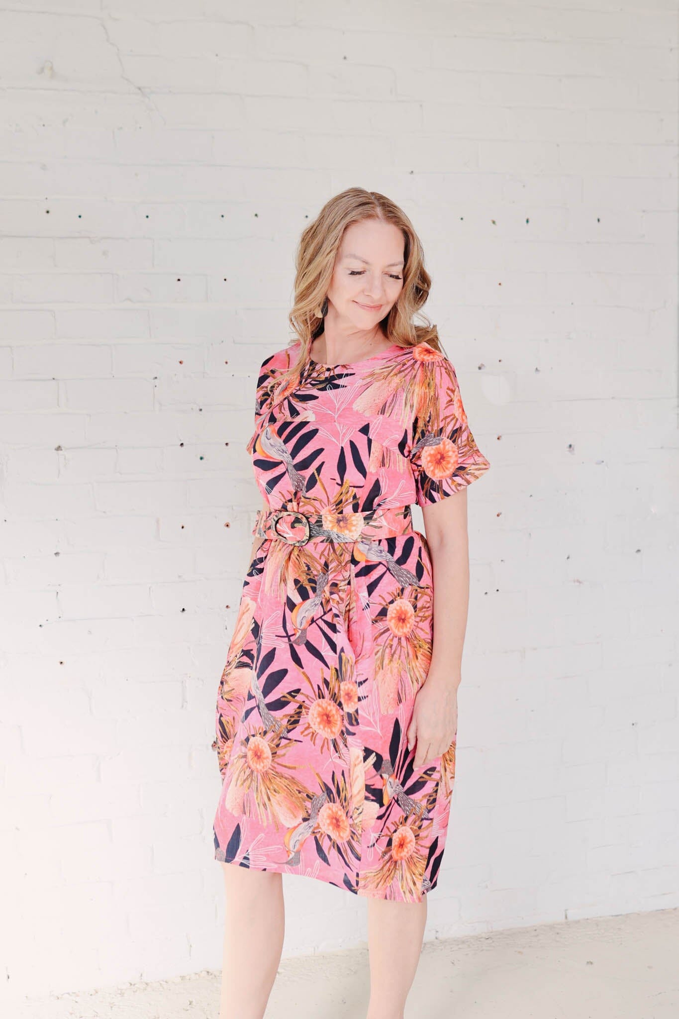 Cocoon Dress Organic Pure Linen - Pink Summer Bouquet Dress The Spotted Quoll 