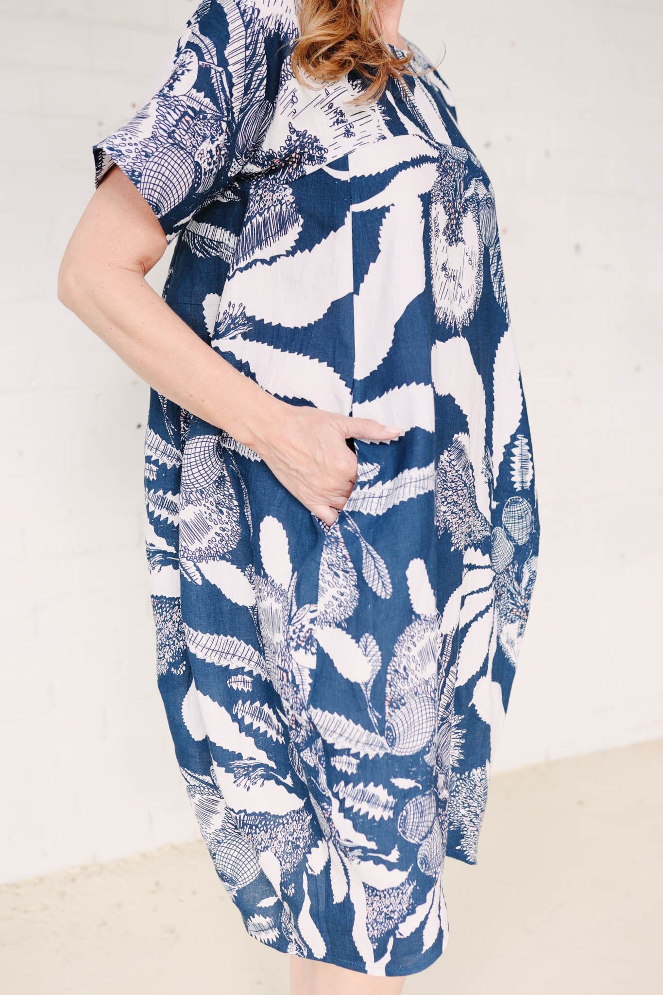 Cocoon Dress Organic Pure Linen - Original Sawtooth Banksia Dress The Spotted Quoll 