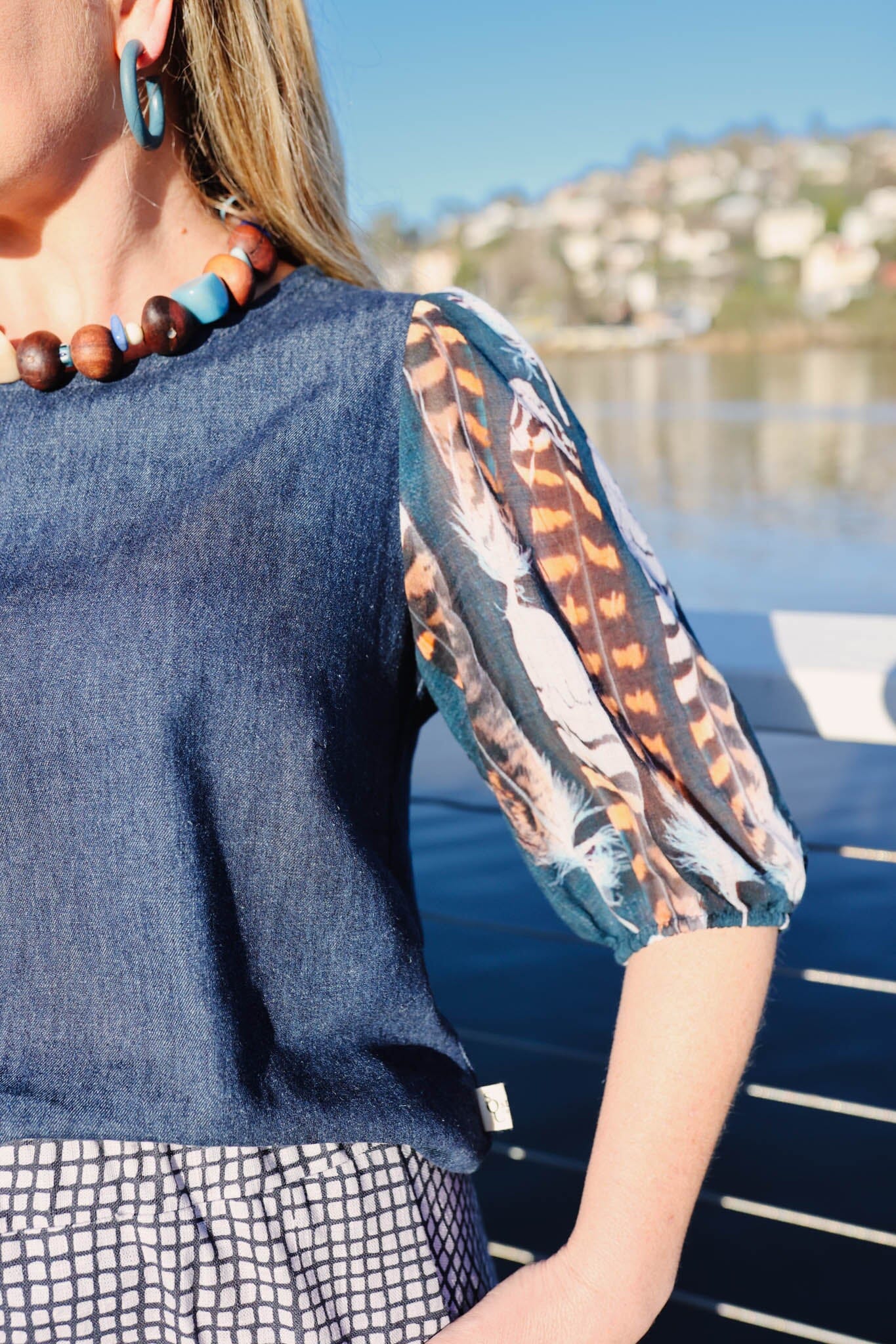 Lady Jane Bishops Sleeve Blouse - Denim & Voile top The Spotted Quoll 