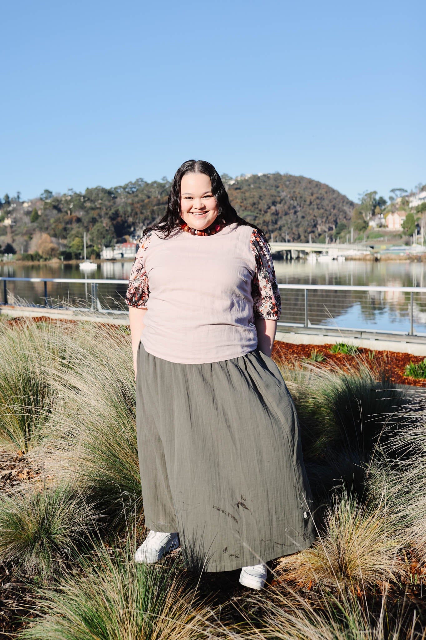 Frankie Shirred Skirt - Khaki Skirt The Spotted Quoll 