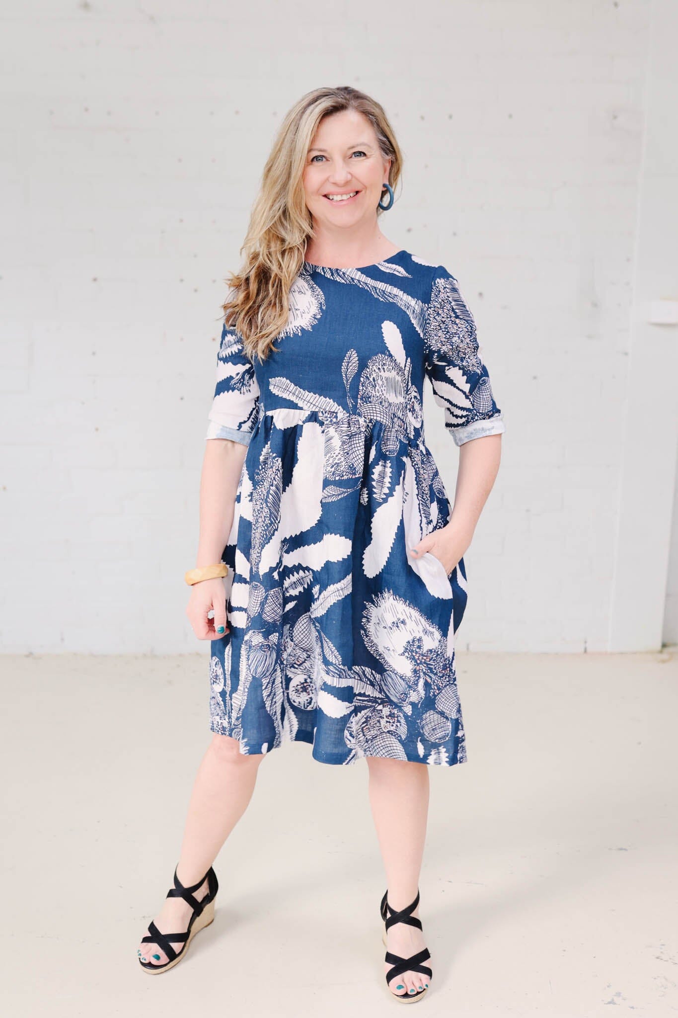 Peasant Dress Organic Pure Linen - Original Sawtooth Banksia Dresses The Spotted Quoll 