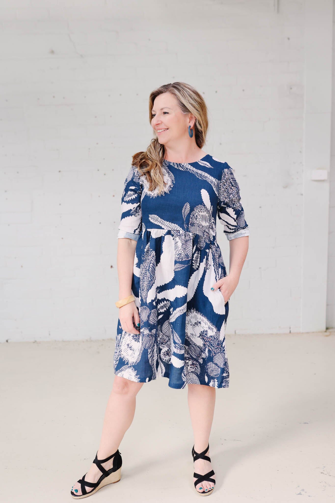 Peasant Dress Organic Pure Linen - Original Sawtooth Banksia Dresses The Spotted Quoll 