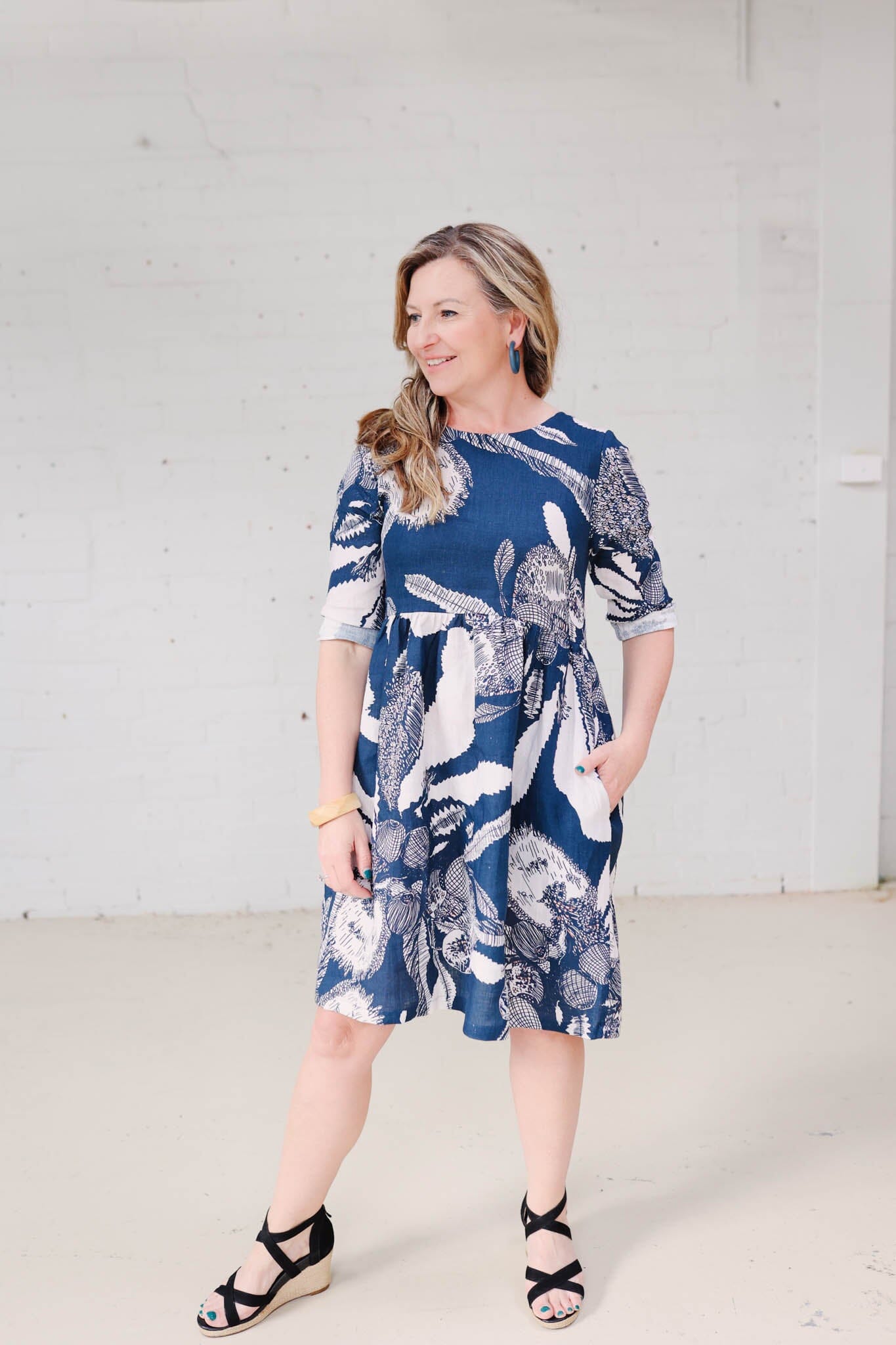 Peasant Dress Organic Pure Linen - Original Sawtooth Banksia Dresses The Spotted Quoll 