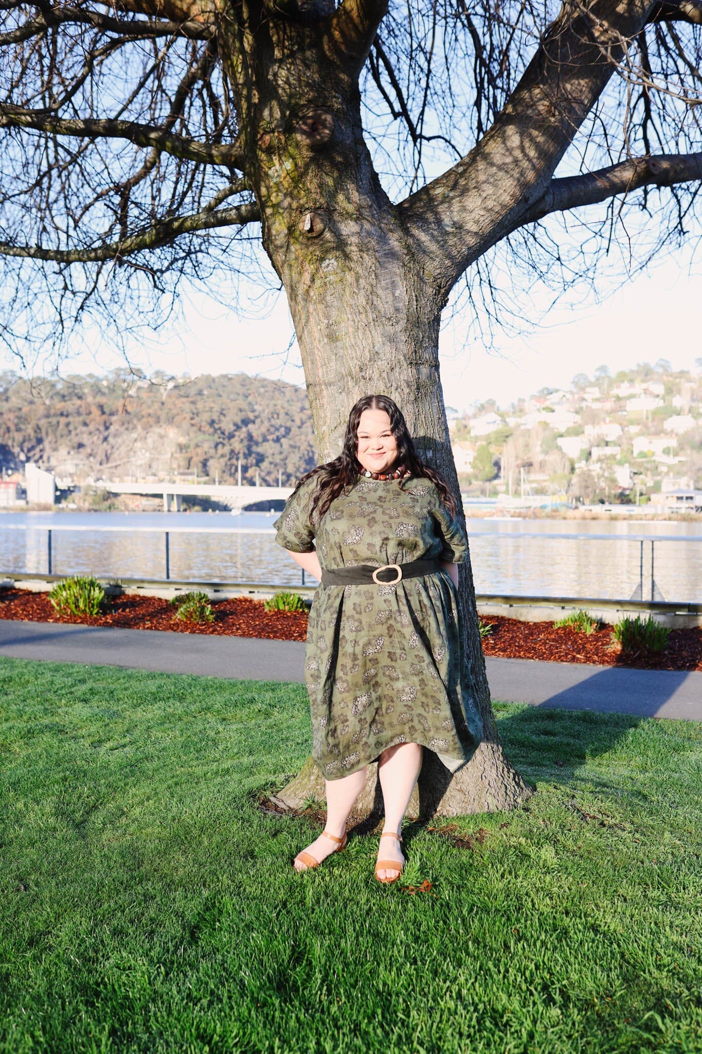Organic Linen Cocoon Dress - Moss Moth Dress The Spotted Quoll 