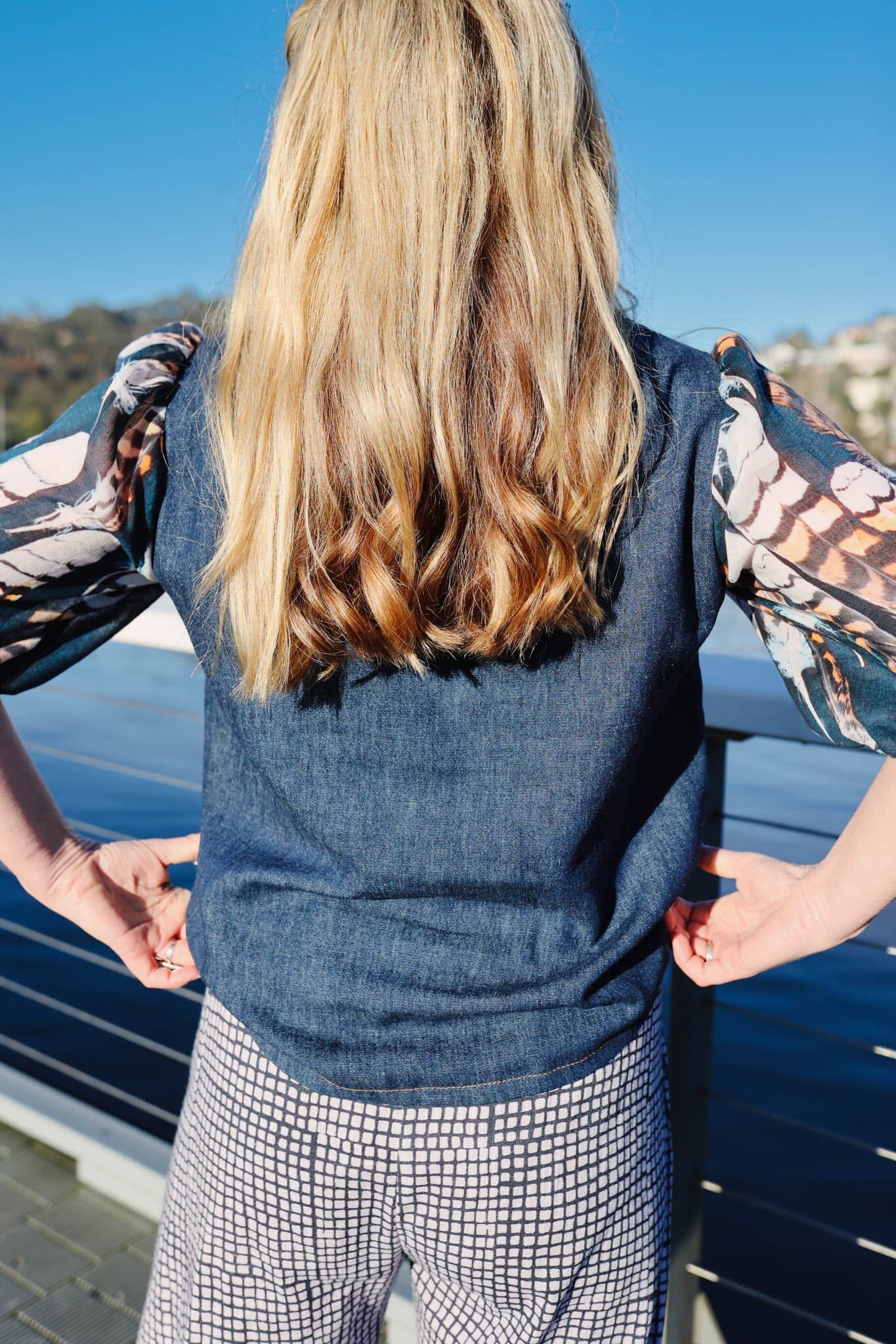 Lady Jane Bishops Sleeve Blouse - Denim & Voile top The Spotted Quoll 