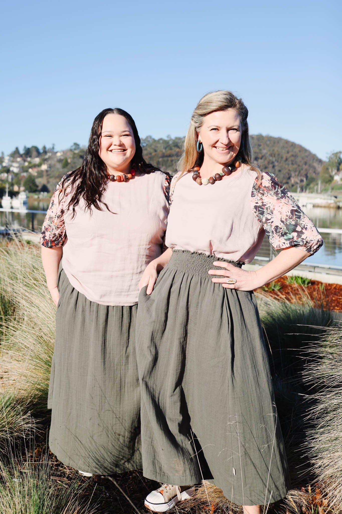 Frankie Shirred Skirt - Khaki Skirt The Spotted Quoll 