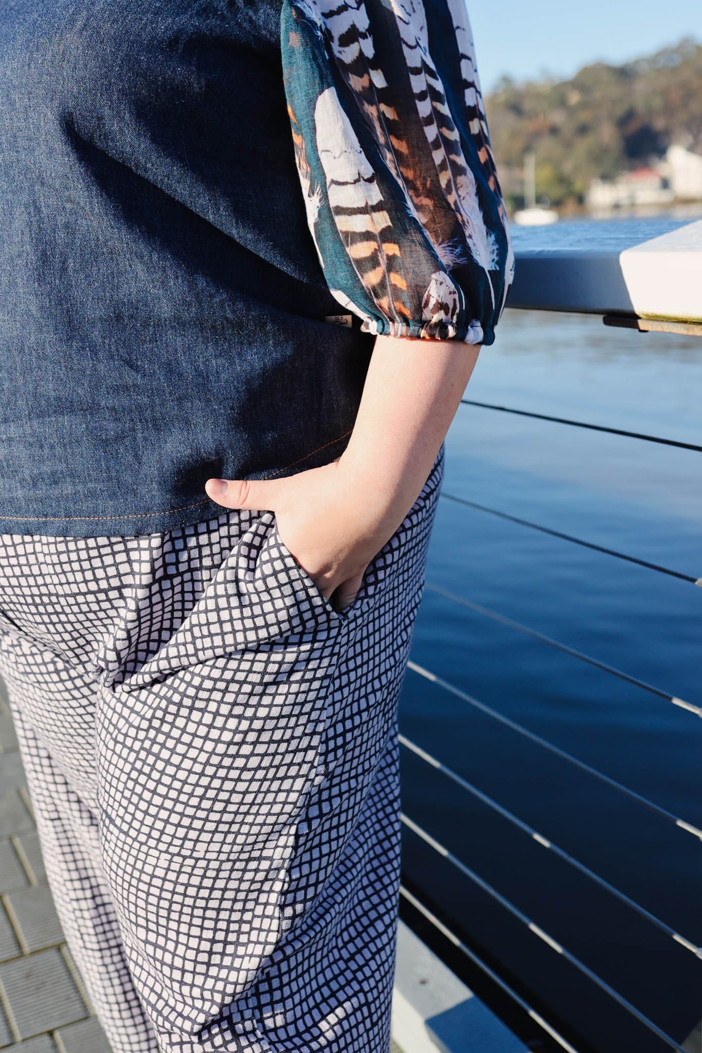Lady Jane Bishops Sleeve Blouse - Denim & Voile top The Spotted Quoll 