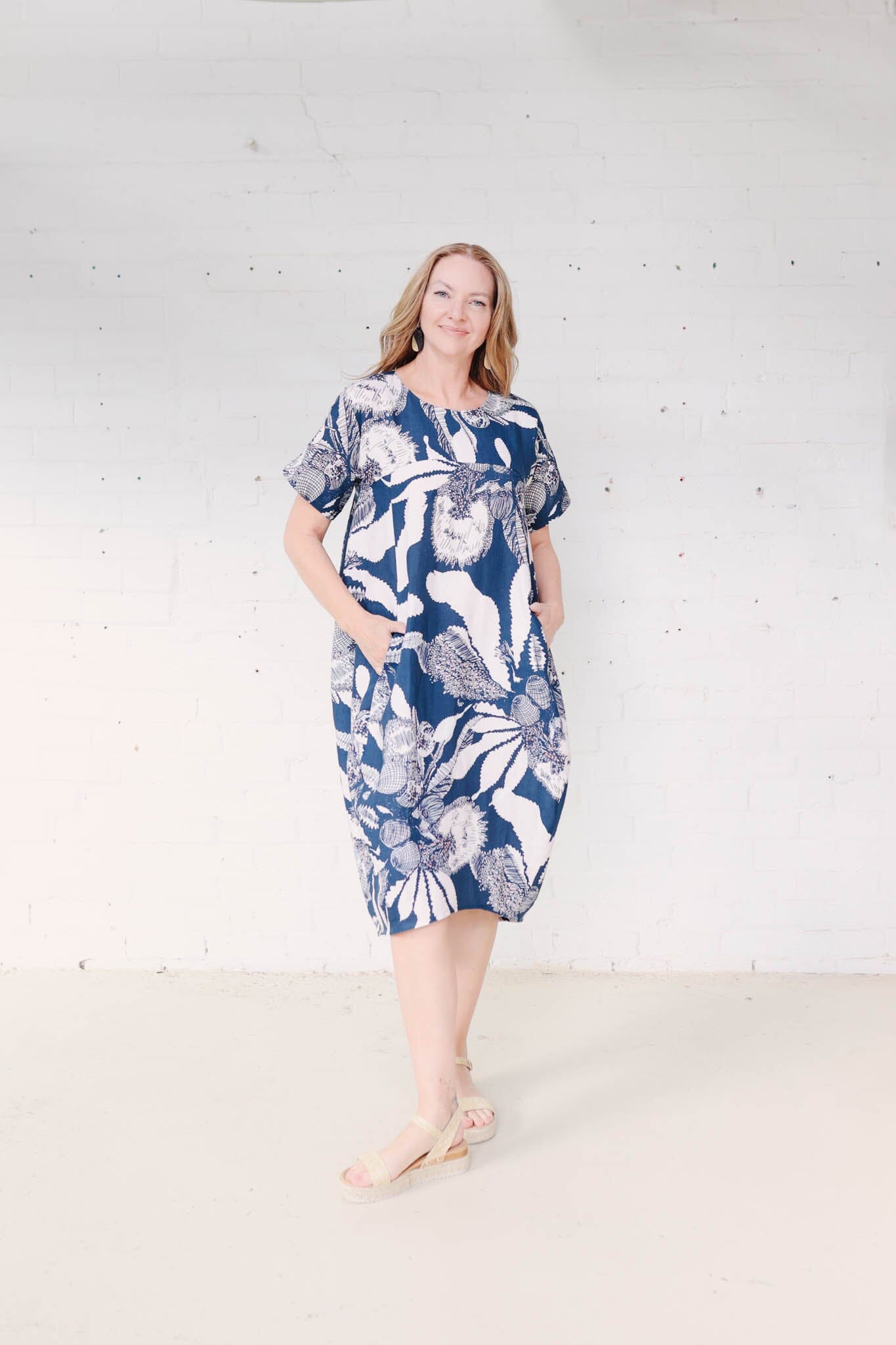 Cocoon Dress Organic Pure Linen - Original Sawtooth Banksia Dress The Spotted Quoll 