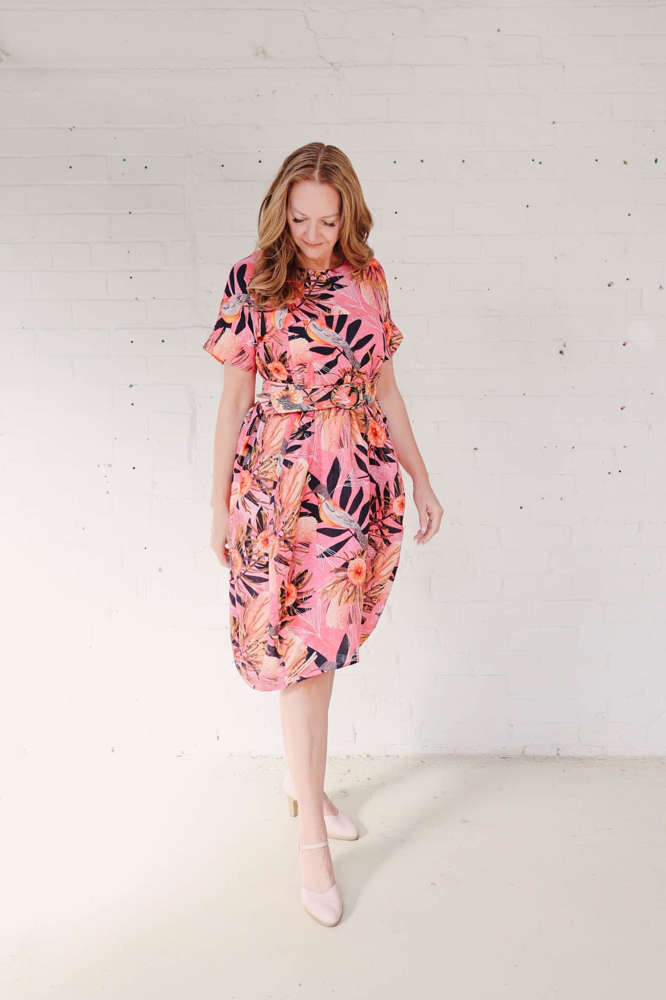 Cocoon Dress Organic Pure Linen - Pink Summer Bouquet Dress The Spotted Quoll 