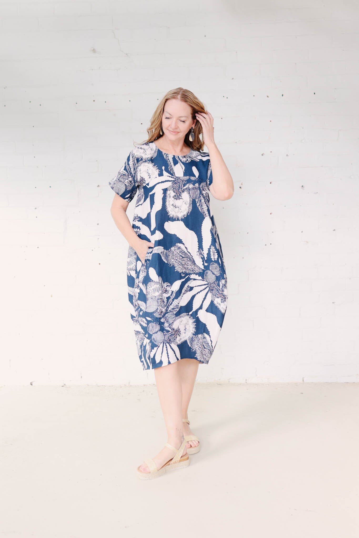 Cocoon Dress Organic Pure Linen - Original Sawtooth Banksia Dress The Spotted Quoll 