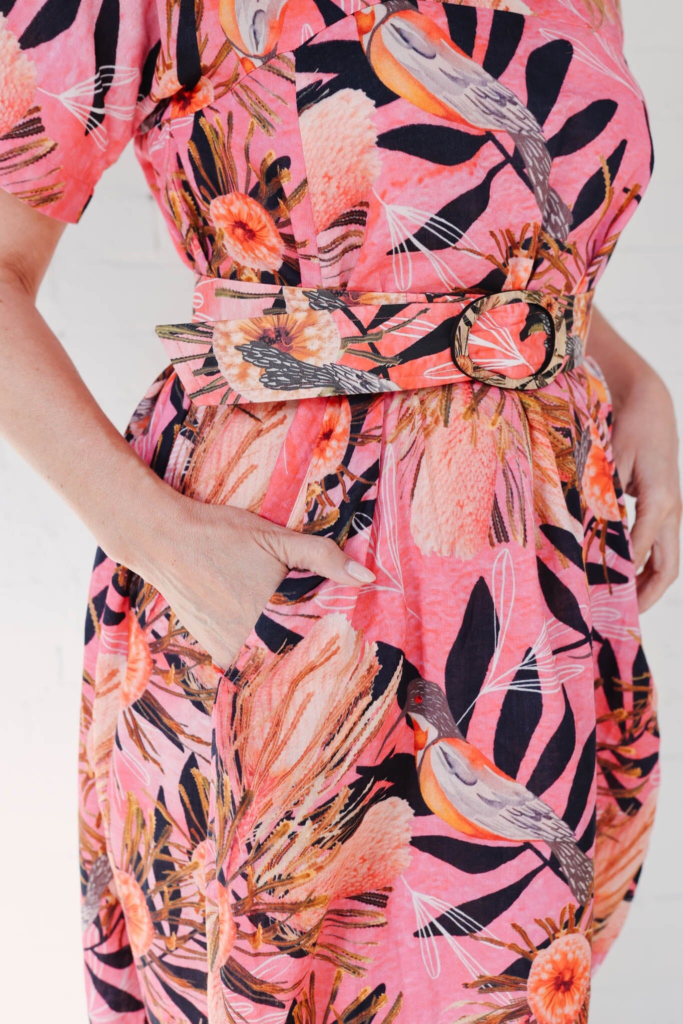 Cocoon Dress Organic Pure Linen - Pink Summer Bouquet Dress The Spotted Quoll 