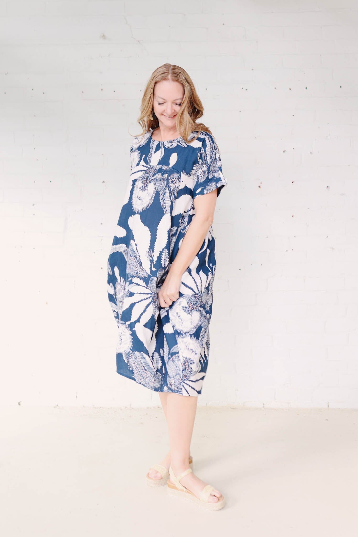 Cocoon Dress Organic Pure Linen - Original Sawtooth Banksia Dress The Spotted Quoll 