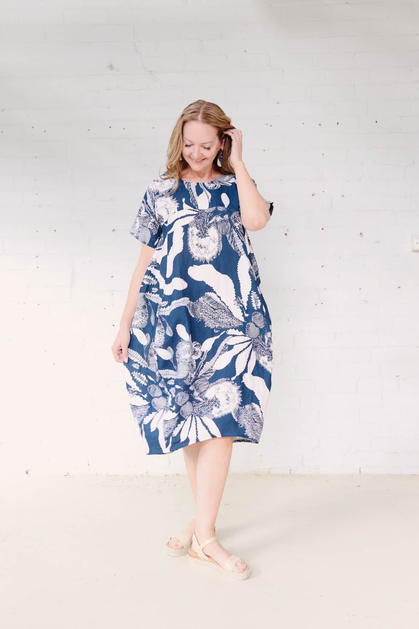 Cocoon Dress Organic Pure Linen - Original Sawtooth Banksia Dress The Spotted Quoll 