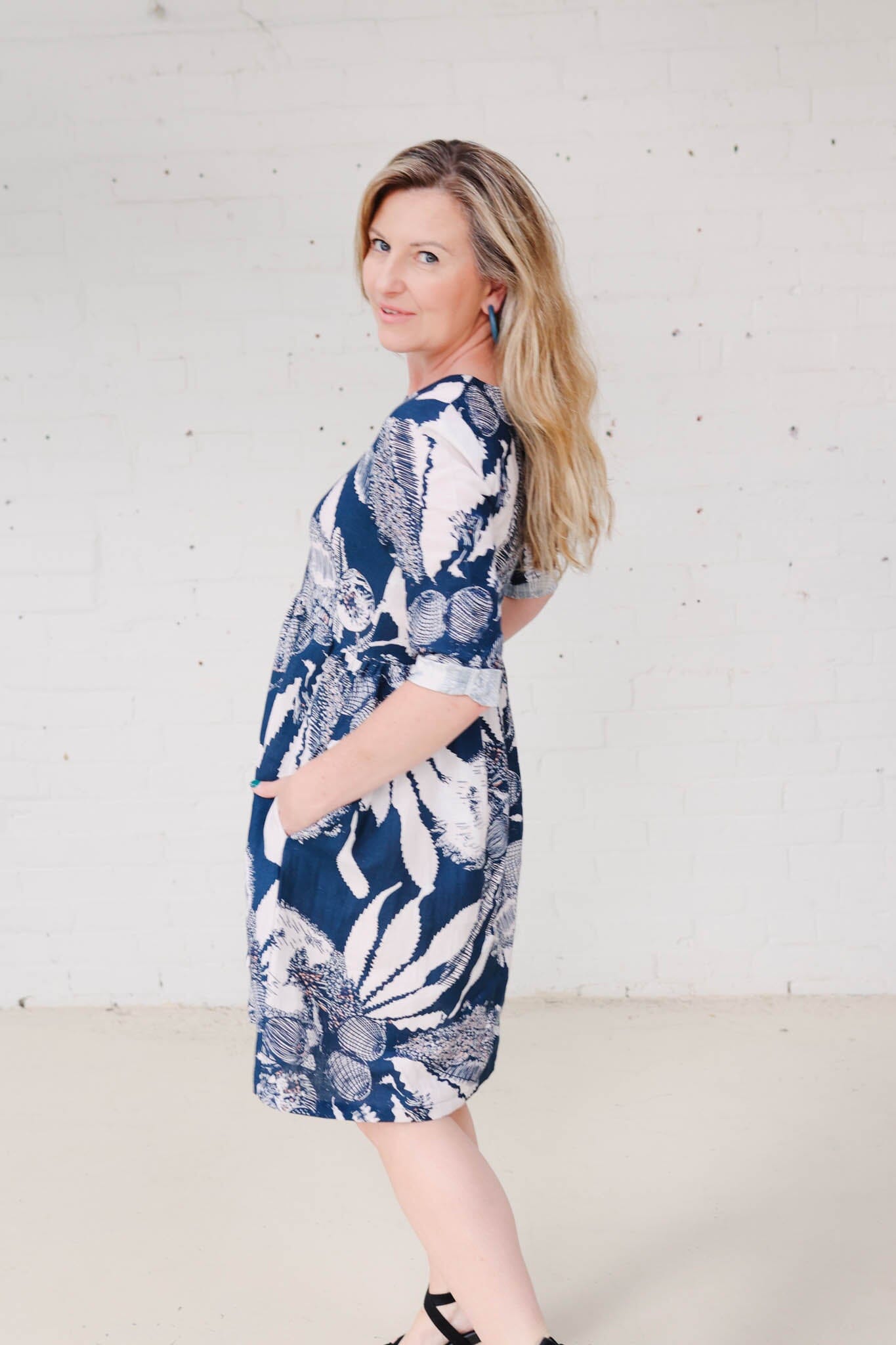 Peasant Dress Organic Pure Linen - Original Sawtooth Banksia Dresses The Spotted Quoll 