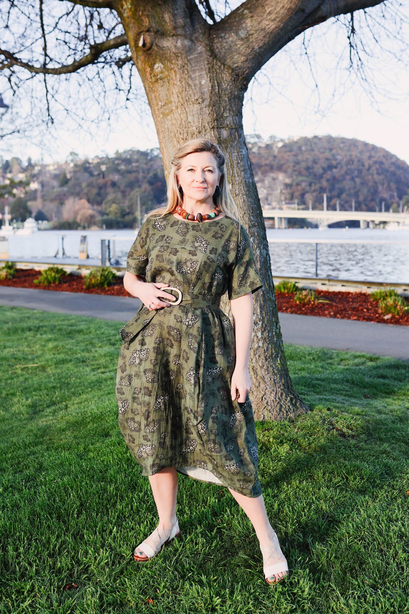 Organic Linen Cocoon Dress - Moss Moth Dress The Spotted Quoll 