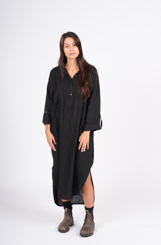 Montaigne Biarritz Linen Shirt Dress Dress Etika Black I (S/M) 