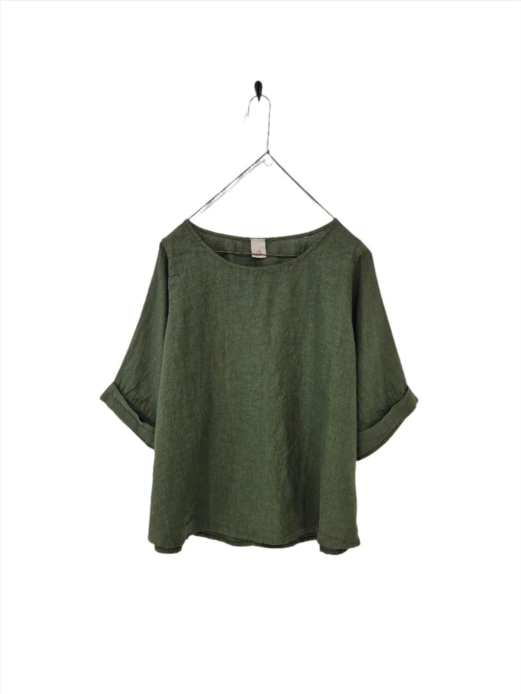 Montaigne Curved Hem Top Top Etika Forest Green 