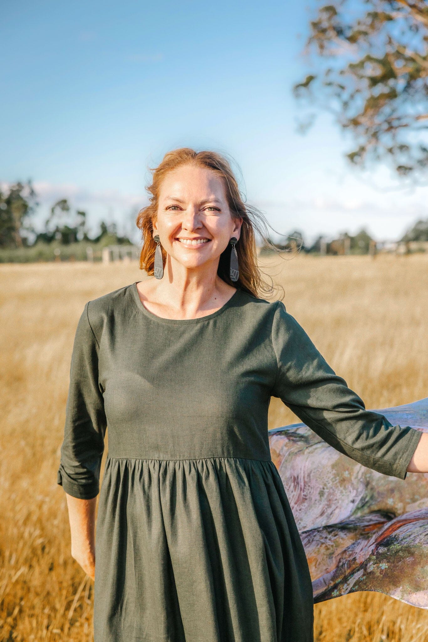 Peasant Dress Organic Dyed Linen - Eucalyptus  The Spotted Quoll
