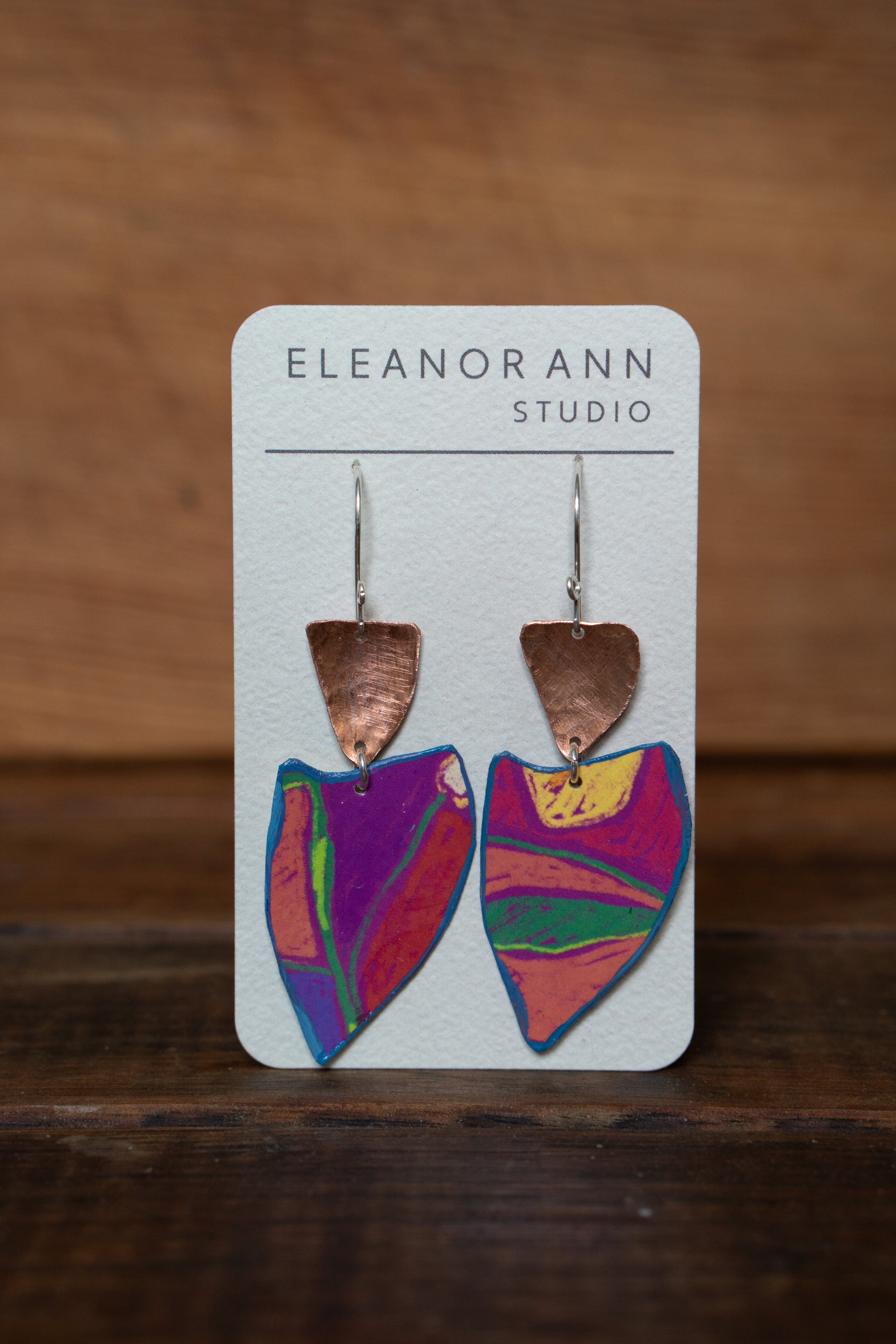 Reclaimed Copper and Hand-painted Earrings - Eleanor Ann Earrings Eleanor Ann Spring Pink 