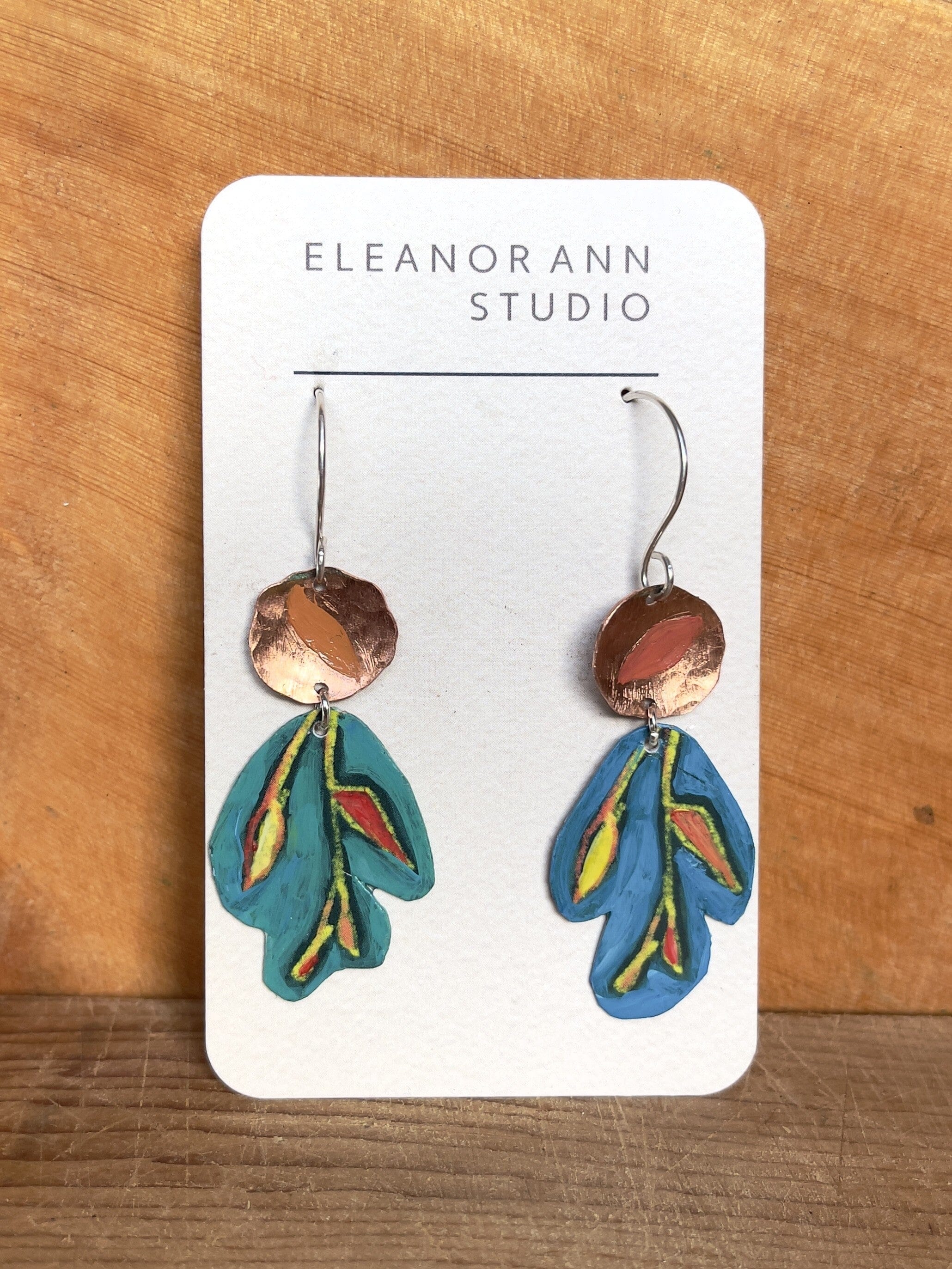Reclaimed Copper and Hand-painted Earrings - Eleanor Ann Earrings Eleanor Ann Spring Blue 