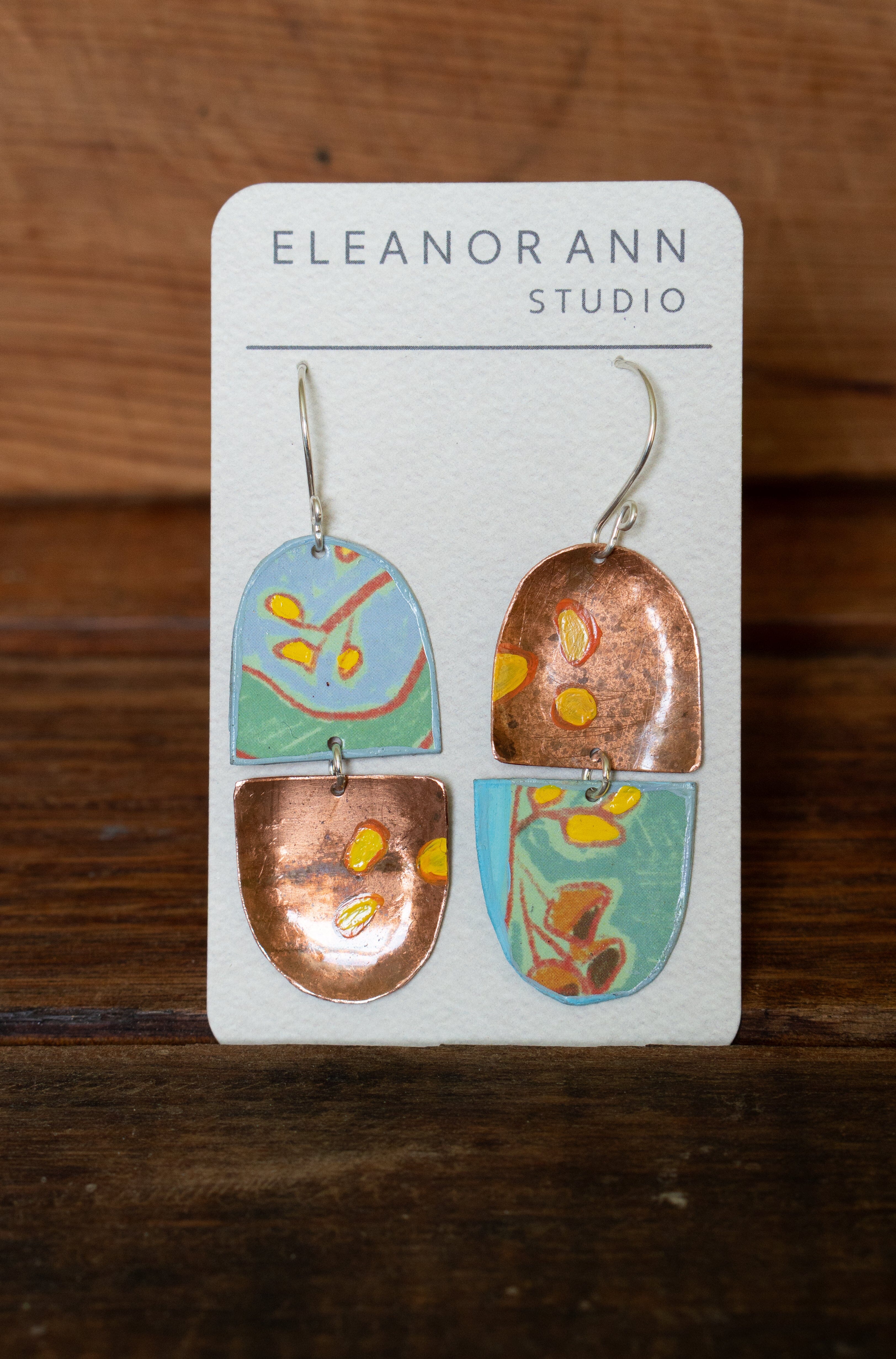 Reclaimed Copper and Hand-painted Earrings - Eleanor Ann Earrings Eleanor Ann Wattle 