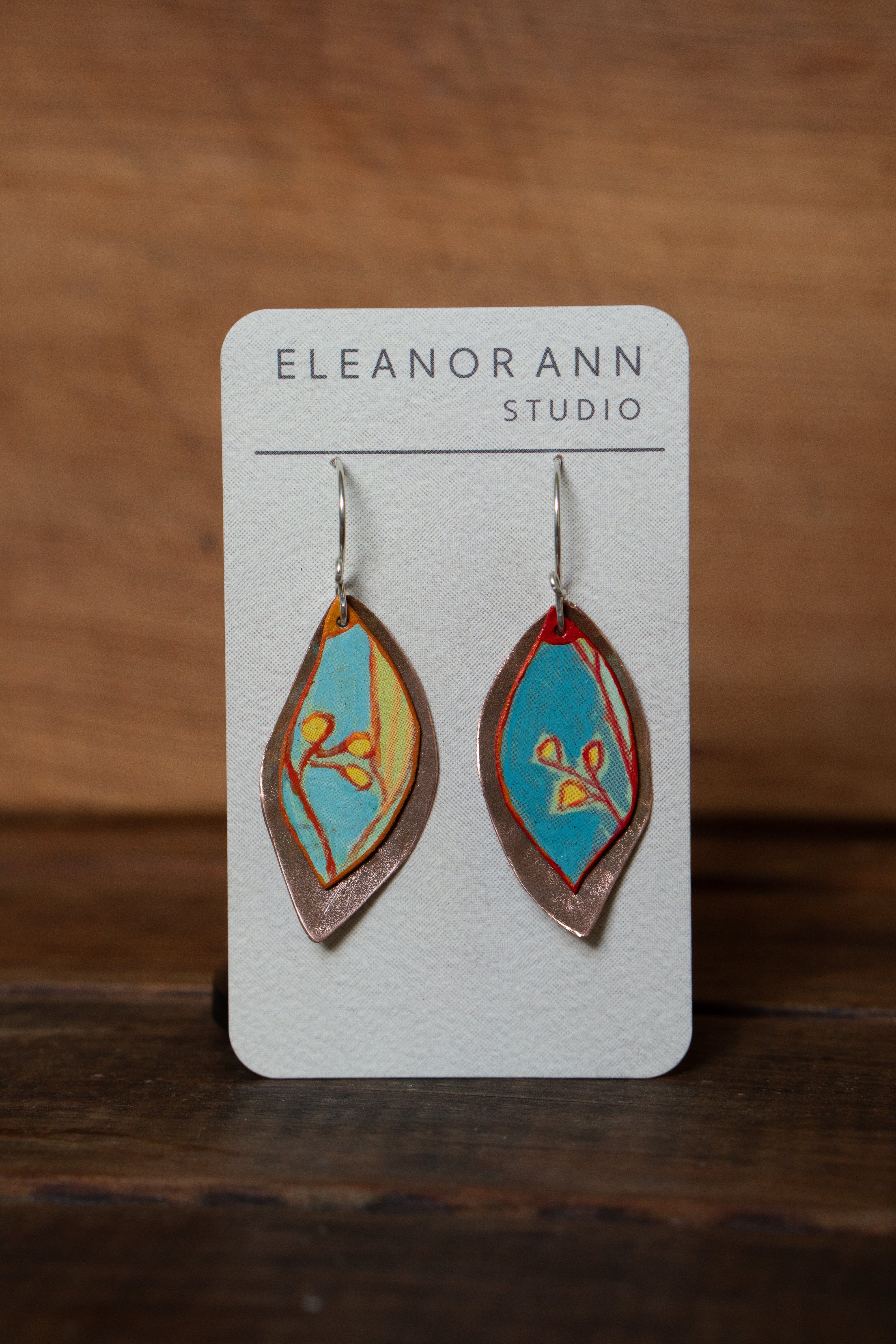 Reclaimed Copper and Hand-painted Earrings - Eleanor Ann Earrings Eleanor Ann Wattle Wisps 