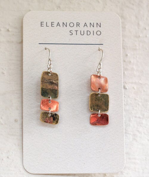 Recycled Copper & Brass Earrings - Eleanor Ann Earrings Eleanor Ann Asymmetrical Fine Silver Hooks 