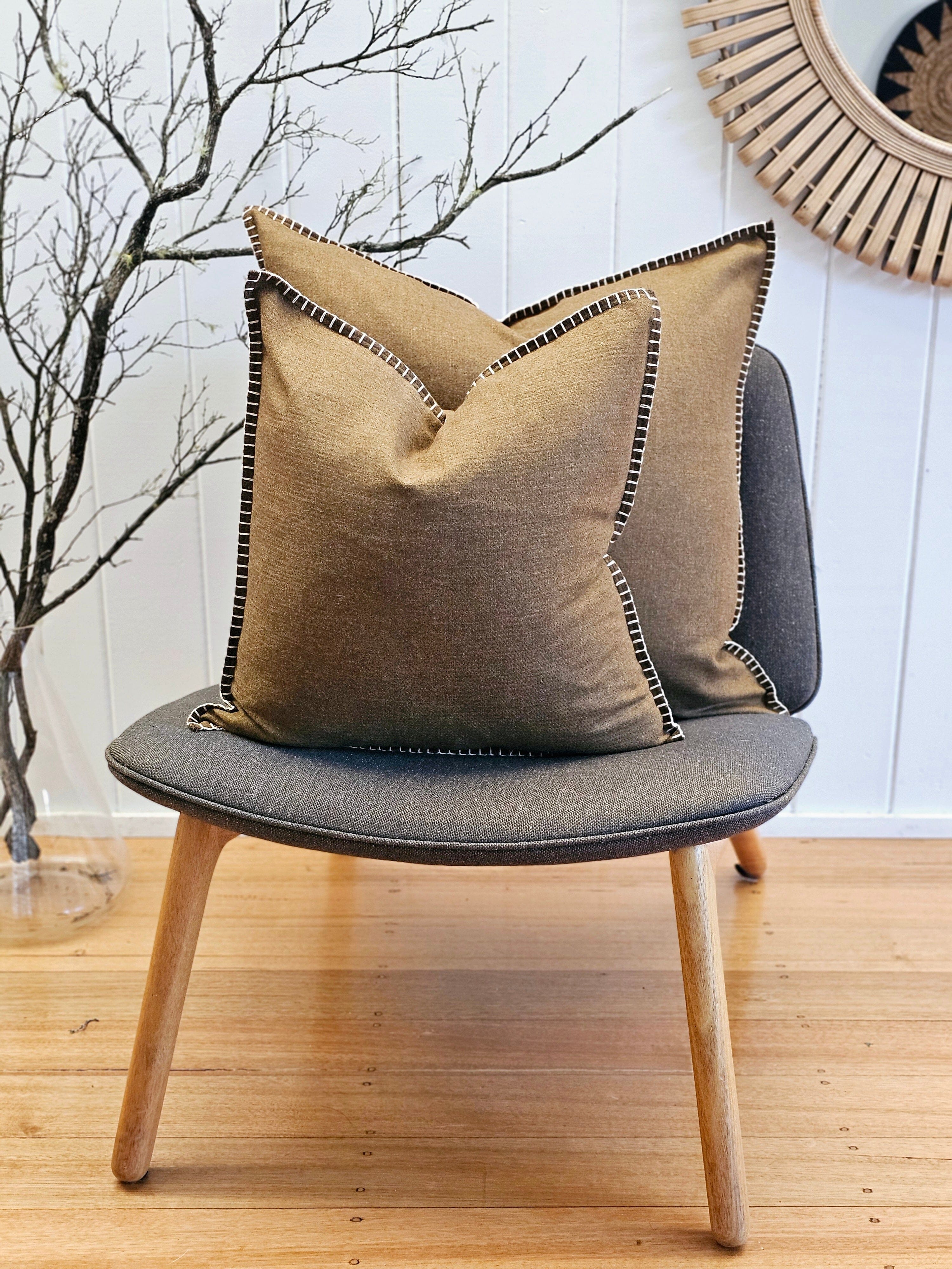 Organic Wool Felt Throw - SQ Studio Throws The Spotted Quoll Bronze Earth & Natural Stitch 