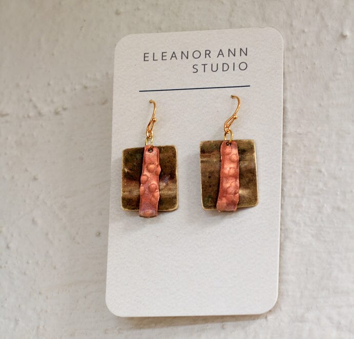 Recycled Copper & Brass Earrings - Eleanor Ann Earrings Eleanor Ann Brass Square & Copper Brass Hooks 