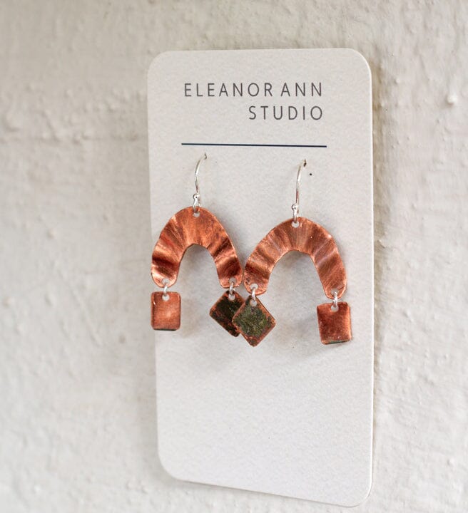 Recycled Copper & Brass Earrings - Eleanor Ann Earrings Eleanor Ann Cooper Horse Shoe Fine Silver Hooks 