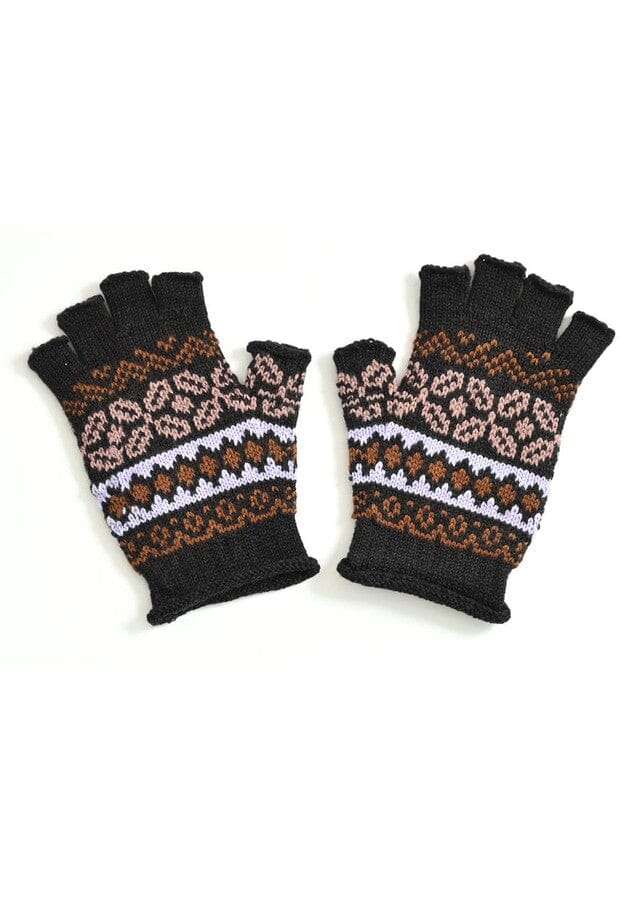 Dahlia Fairisle Fingerless Merino Gloves - Uimi Gloves Uimi Liquorice 