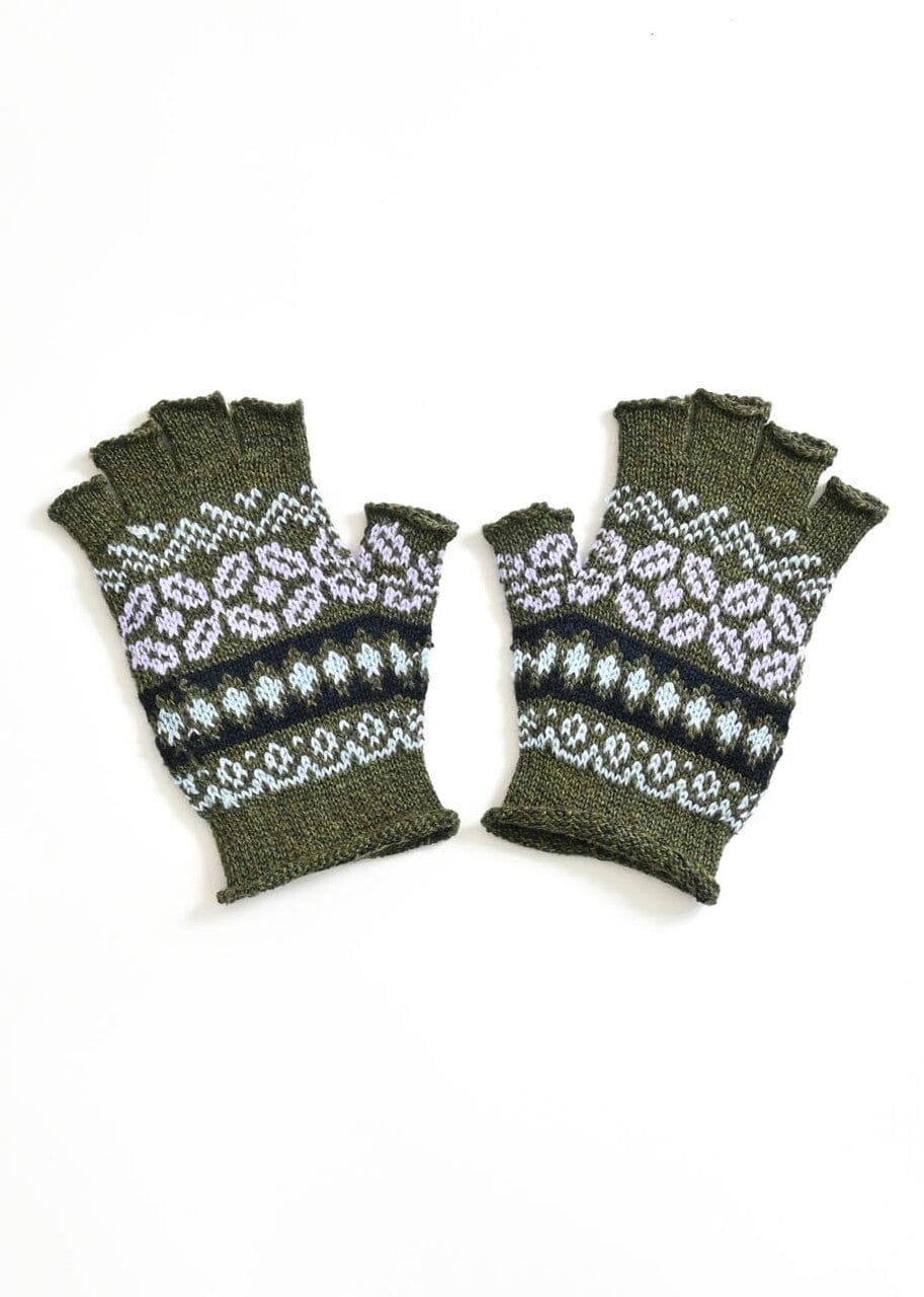 Dahlia Fairisle Fingerless Merino Gloves - Uimi Gloves Uimi Moss 