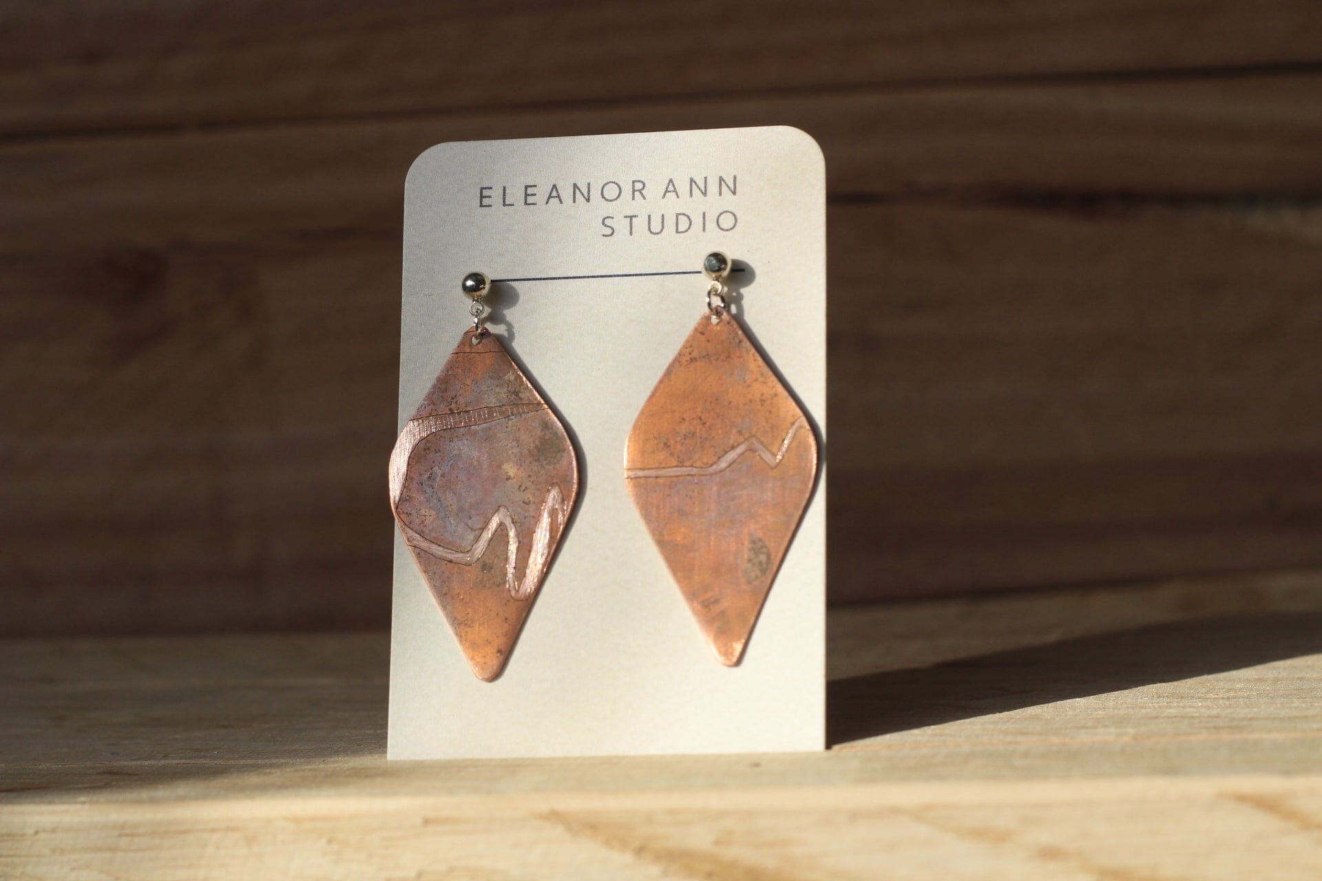 Recycled Copper & Brass Earrings - Eleanor Ann Earrings Eleanor Ann Copper Diamond etched Brass Hooks 