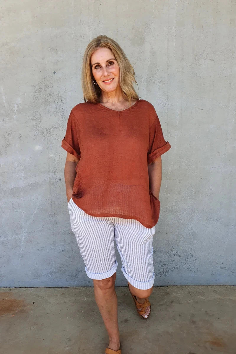 Italian Linen Tee - Grande Shirts & Tops Etika Brique 