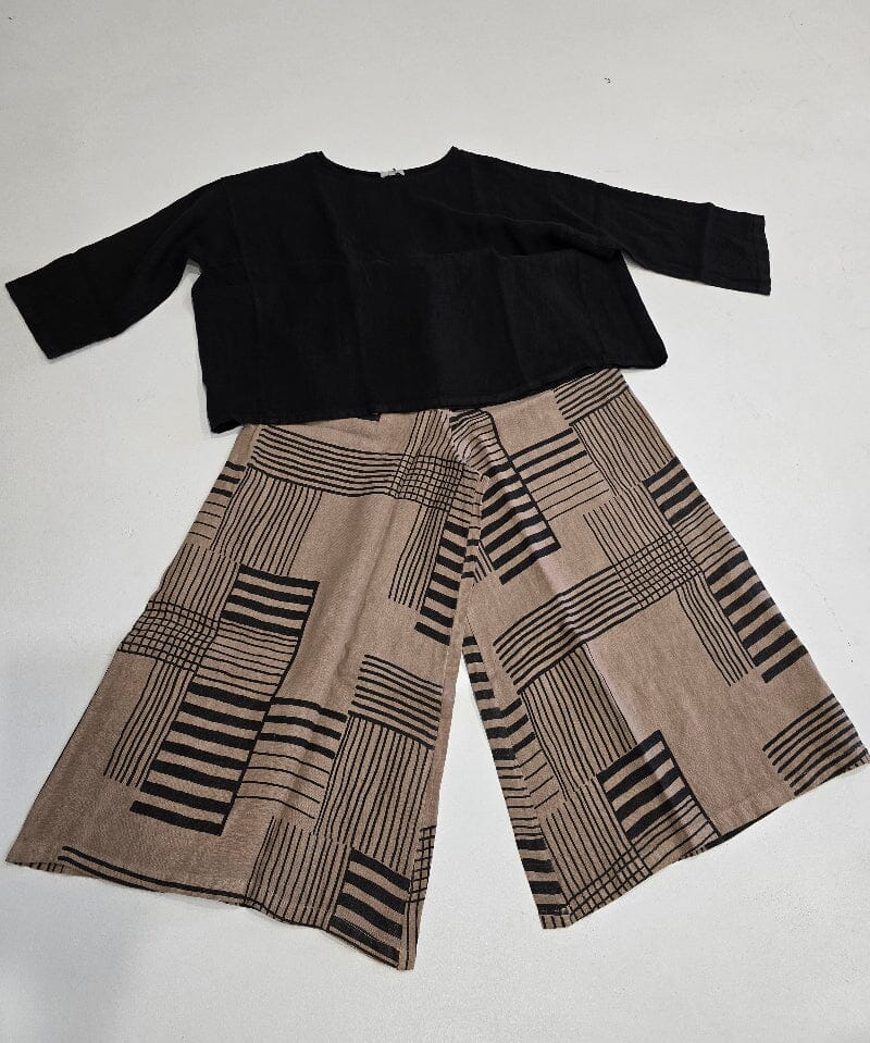 Frederic Linen Printed Wide Leg Pant pant Etika Cammello 