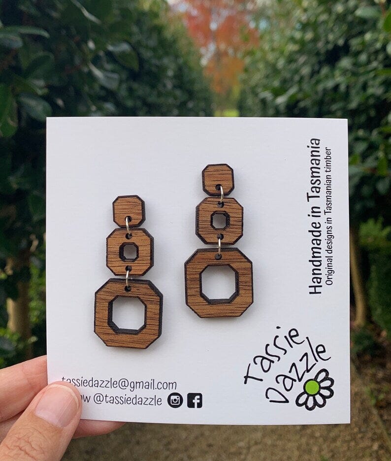 Tassie Dazzle - Wooden Earrings Earrings TassieDazzle Geo Dangles - Blackwood 
