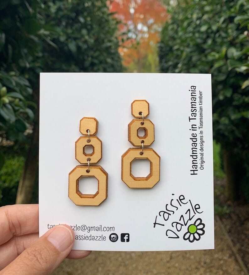 Tassie Dazzle - Wooden Earrings Earrings TassieDazzle Geo Dangles - Huon Pine 