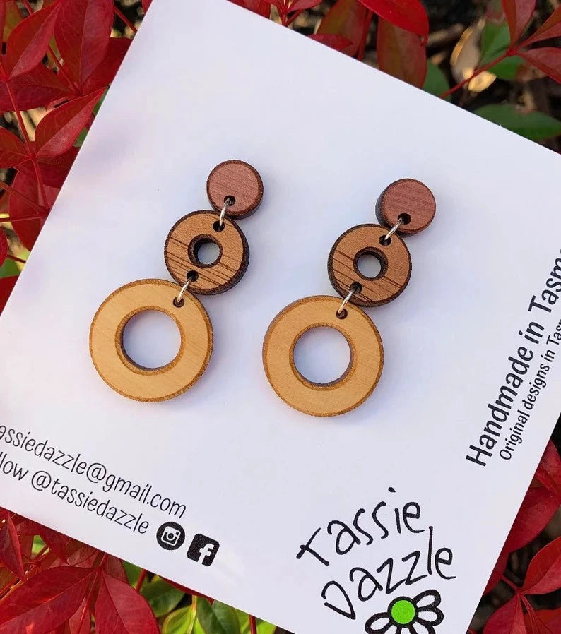 Tassie Dazzle - Wooden Earrings Earrings TassieDazzle Circle Dangles - Mixed Timber 